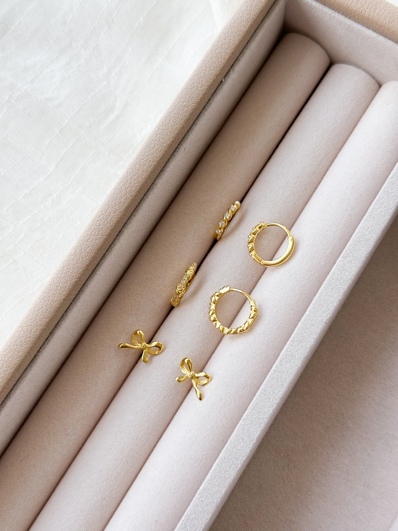 Ribbon Bow Earrings - 14k Gold Plated