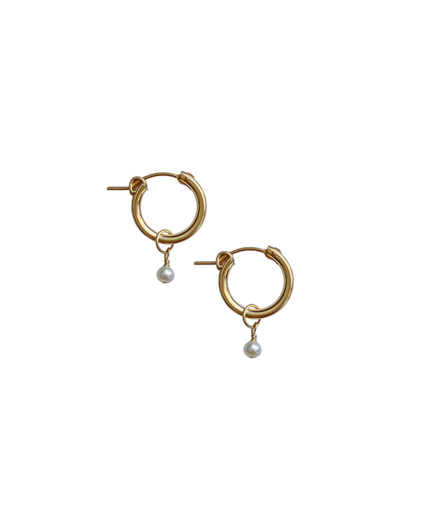 Mia Pearl Hoops - 14k Gold Filled